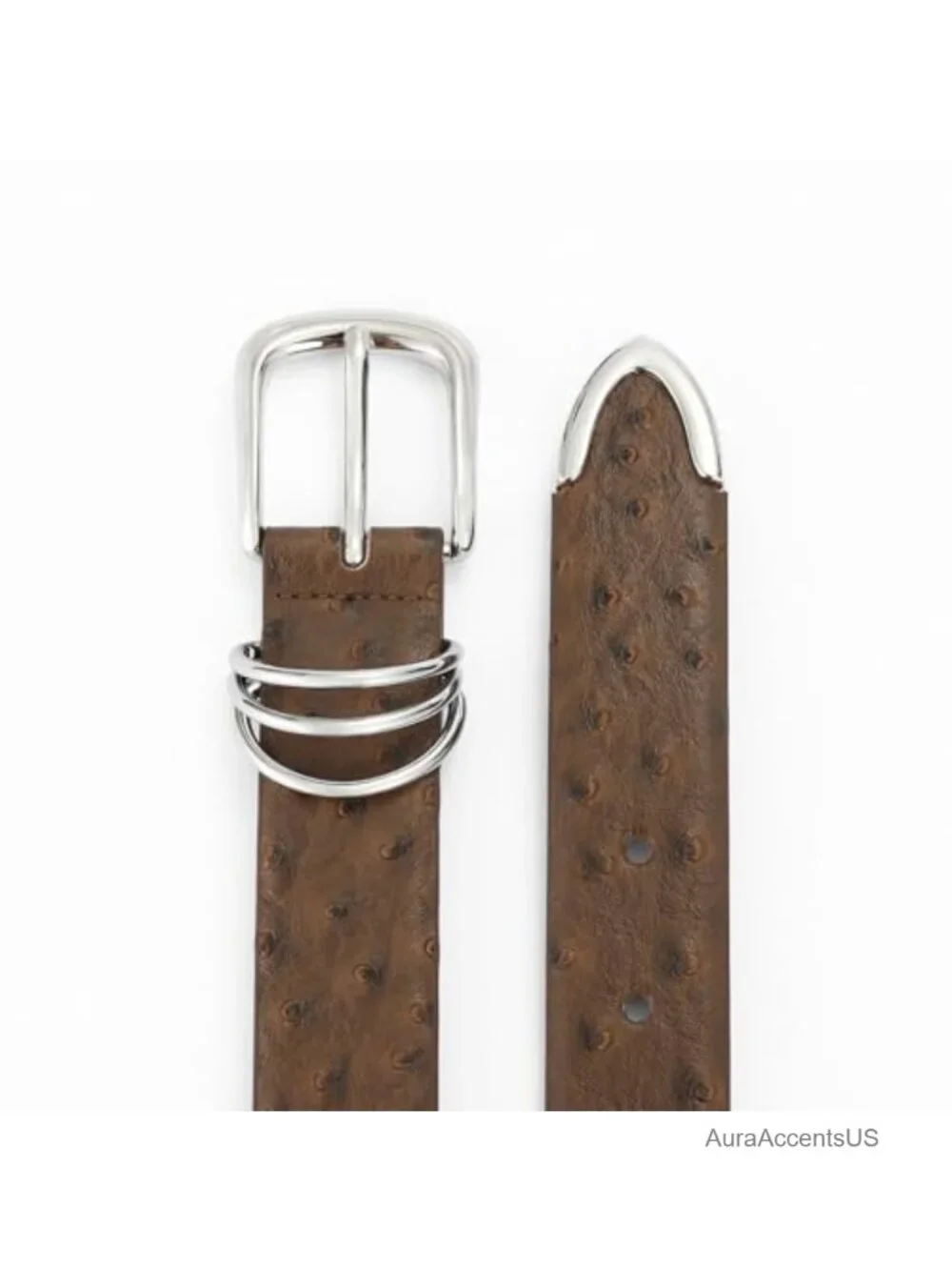 Women's Faux Leather Belt with Metal Buckle Ostrich Grain Style Waist Belt
